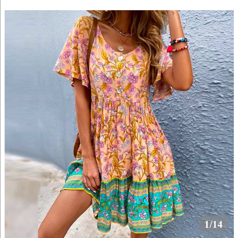 Swingy Prairie Dress by Yobery - Multi-color - size large